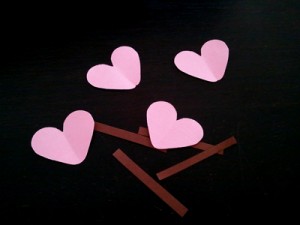 Hearts and sticks from scraps of paper.