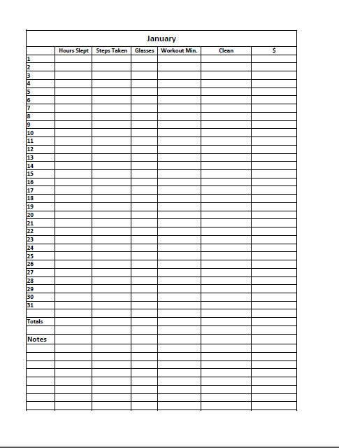 Pedometer Tracking Chart