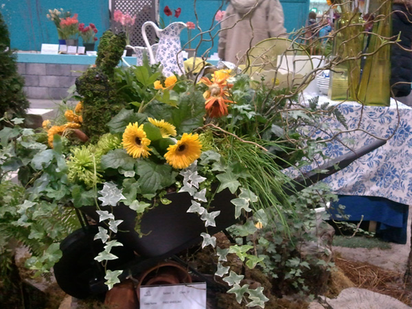 Wheelbarrow flower arrangement